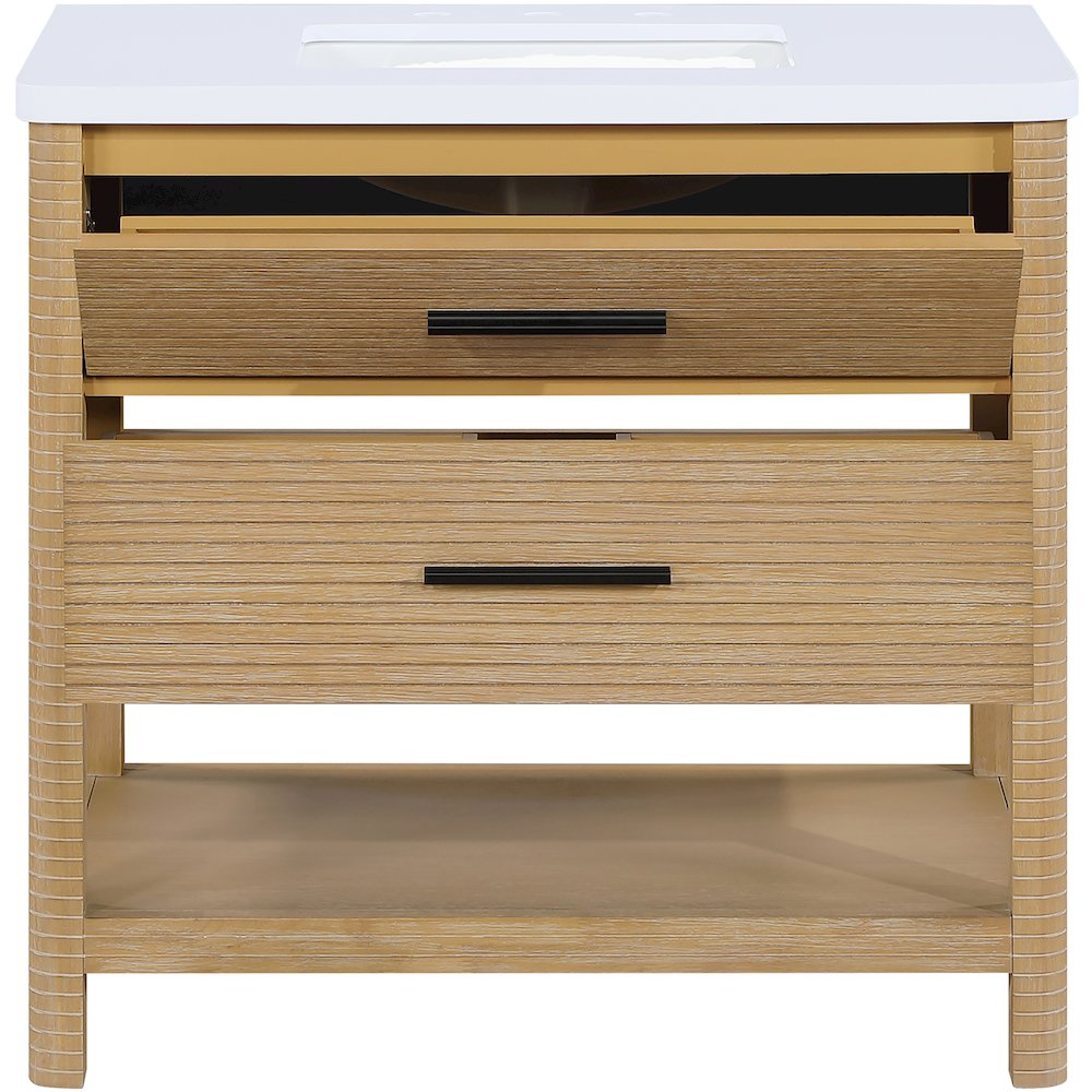 Oakwell 36" Natural Engineered Stone And Solid Wood Bathroom Vanity