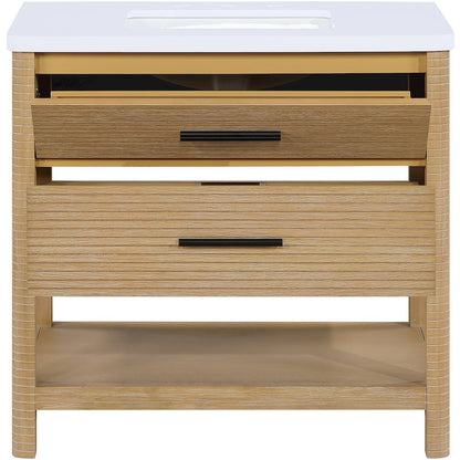 Oakwell 36" Natural Engineered Stone And Solid Wood Bathroom Vanity