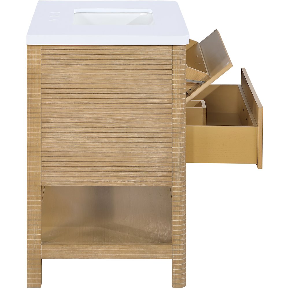 Oakwell 36" Natural Engineered Stone And Solid Wood Bathroom Vanity