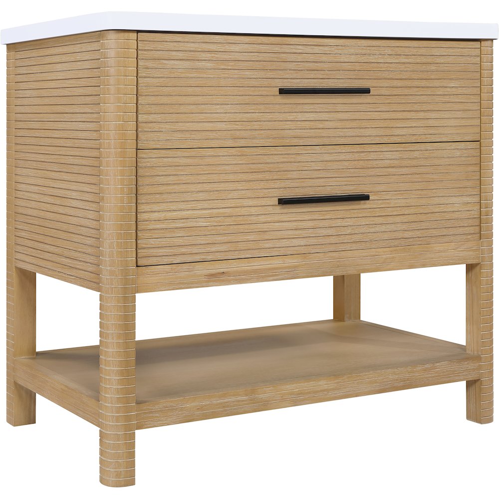 Oakwell 36" Natural Engineered Stone And Solid Wood Bathroom Vanity