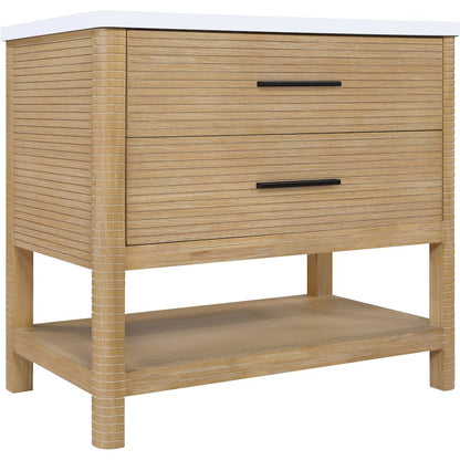 Oakwell 36" Natural Engineered Stone And Solid Wood Bathroom Vanity