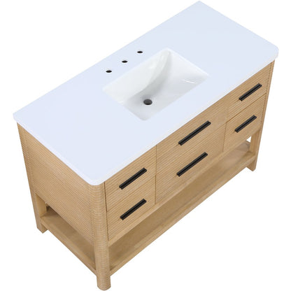 Oakwell 48" Natural Engineered Stone And Solid Wood Bathroom Vanity