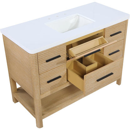 Oakwell 48" Natural Engineered Stone And Solid Wood Bathroom Vanity