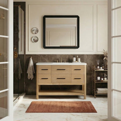 Oakwell 48" Natural Engineered Stone And Solid Wood Bathroom Vanity