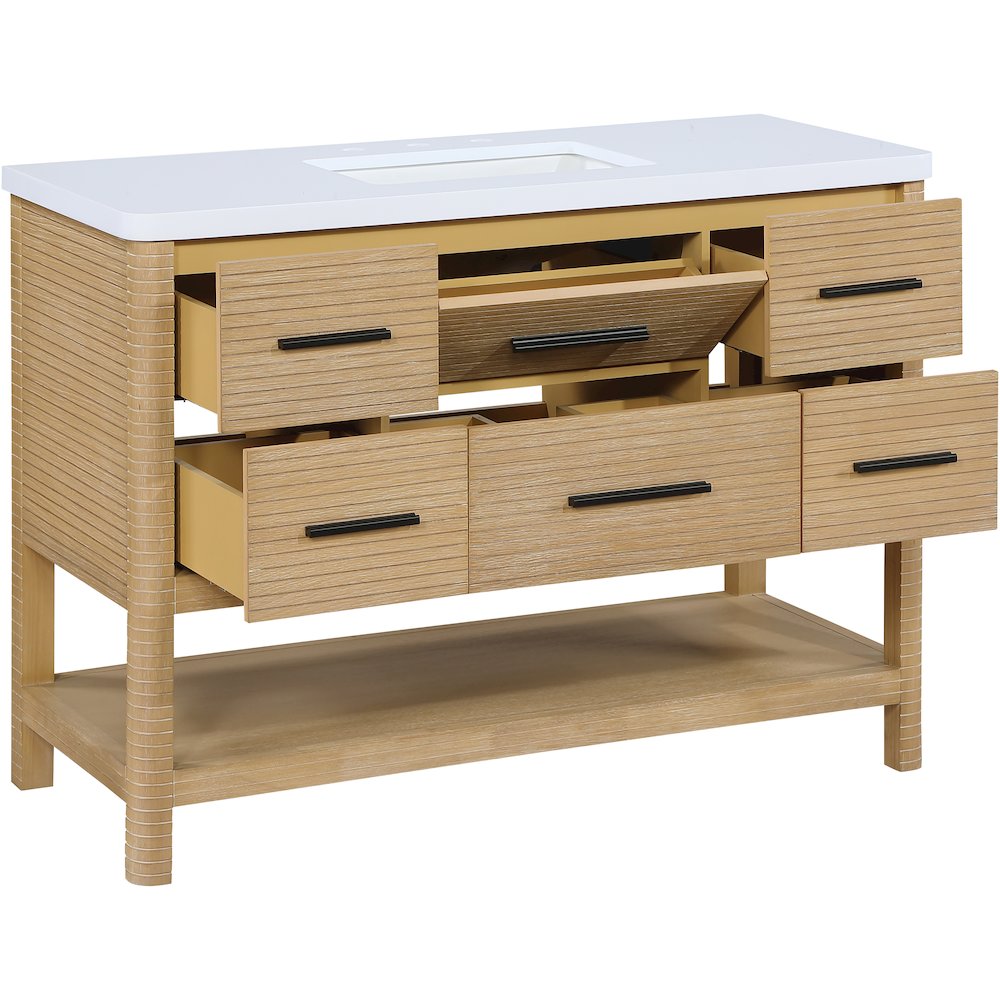 Oakwell 48" Natural Engineered Stone And Solid Wood Bathroom Vanity