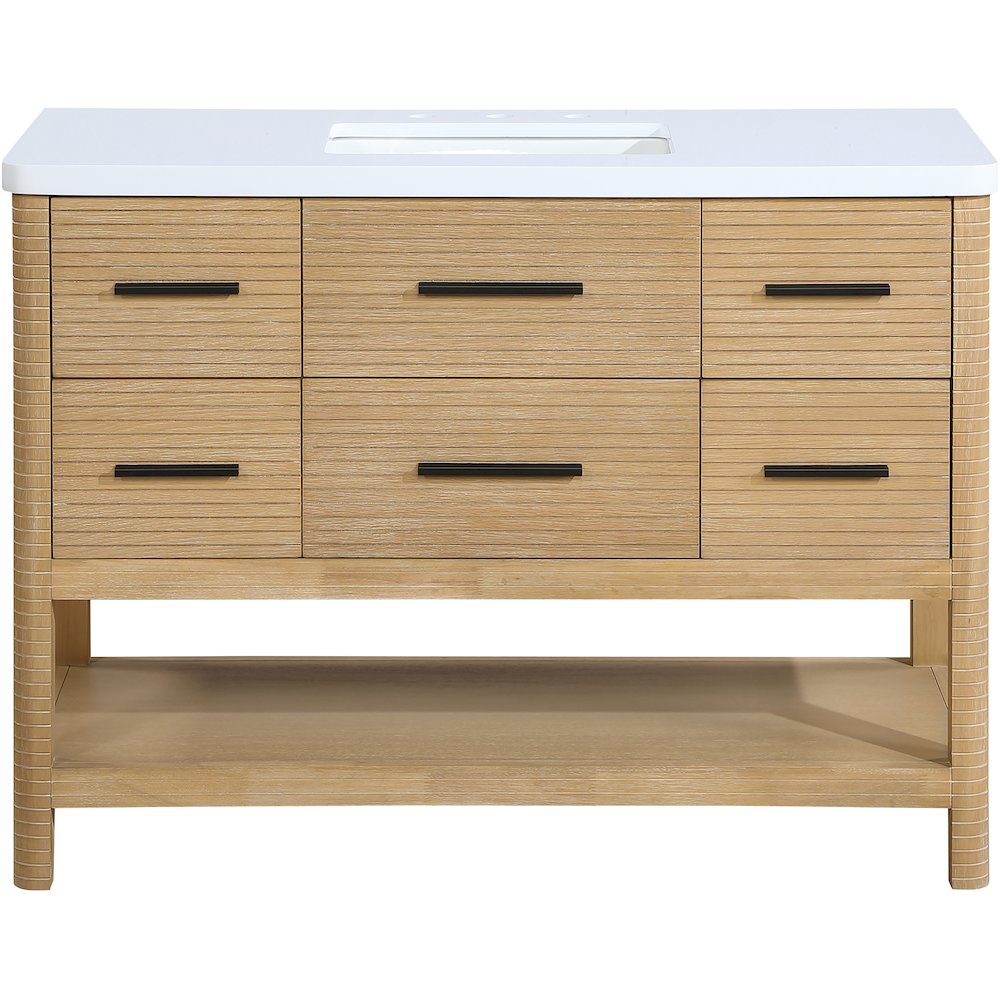 Oakwell 48" Natural Engineered Stone And Solid Wood Bathroom Vanity