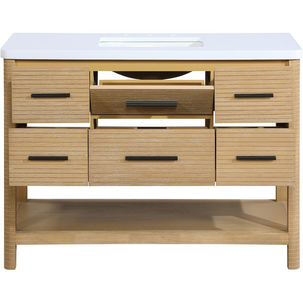 Oakwell 48" Natural Engineered Stone And Solid Wood Bathroom Vanity