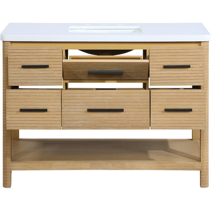 Oakwell 48" Natural Engineered Stone And Solid Wood Bathroom Vanity