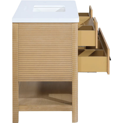 Oakwell 48" Natural Engineered Stone And Solid Wood Bathroom Vanity