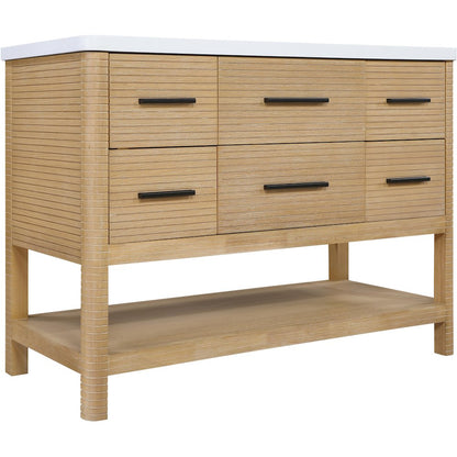 Oakwell 48" Natural Engineered Stone And Solid Wood Bathroom Vanity
