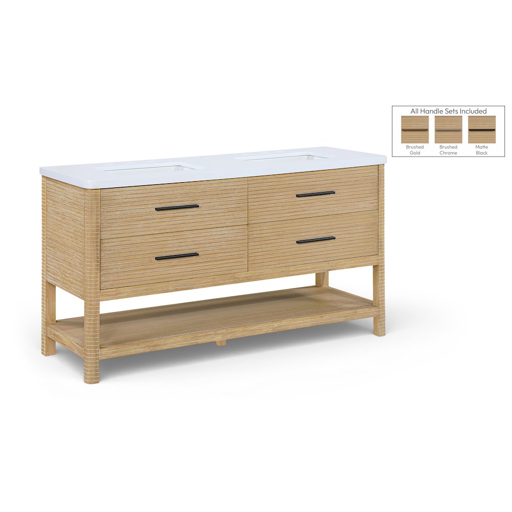 Oakwell 60" Natural Engineered Stone And Solid Wood Bathroom Vanity