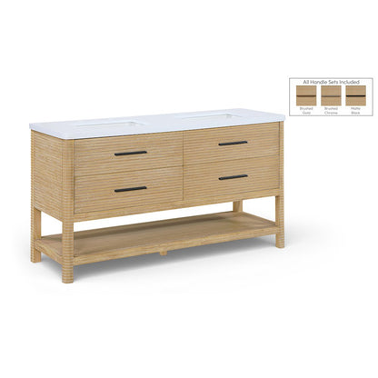 Oakwell 60" Natural Engineered Stone And Solid Wood Bathroom Vanity