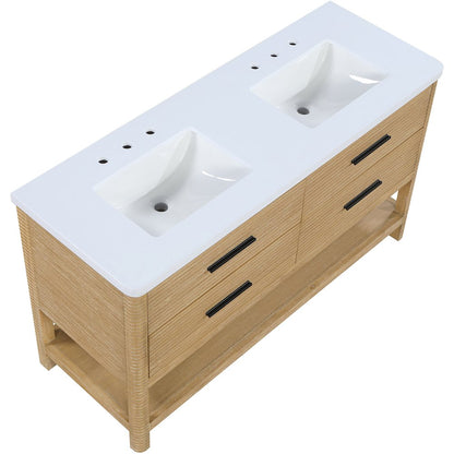Oakwell 60" Natural Engineered Stone And Solid Wood Bathroom Vanity