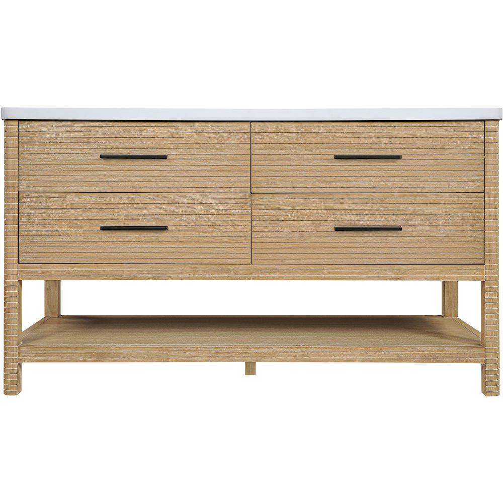 Oakwell 60" Natural Engineered Stone And Solid Wood Bathroom Vanity