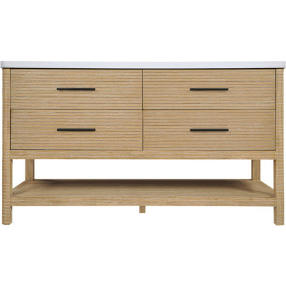 Oakwell 60" Natural Engineered Stone And Solid Wood Bathroom Vanity