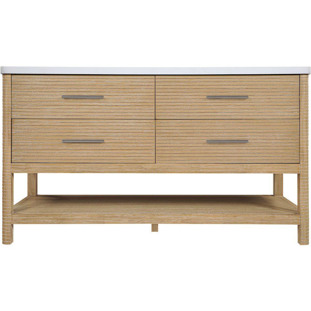 Oakwell 60" Natural Engineered Stone And Solid Wood Bathroom Vanity