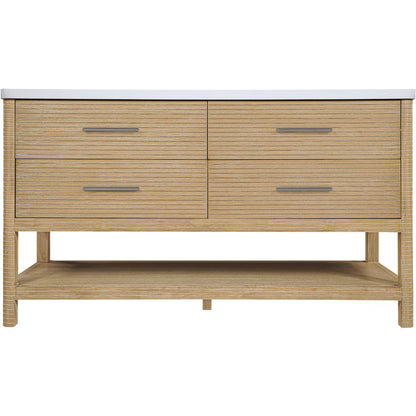 Oakwell 60" Natural Engineered Stone And Solid Wood Bathroom Vanity