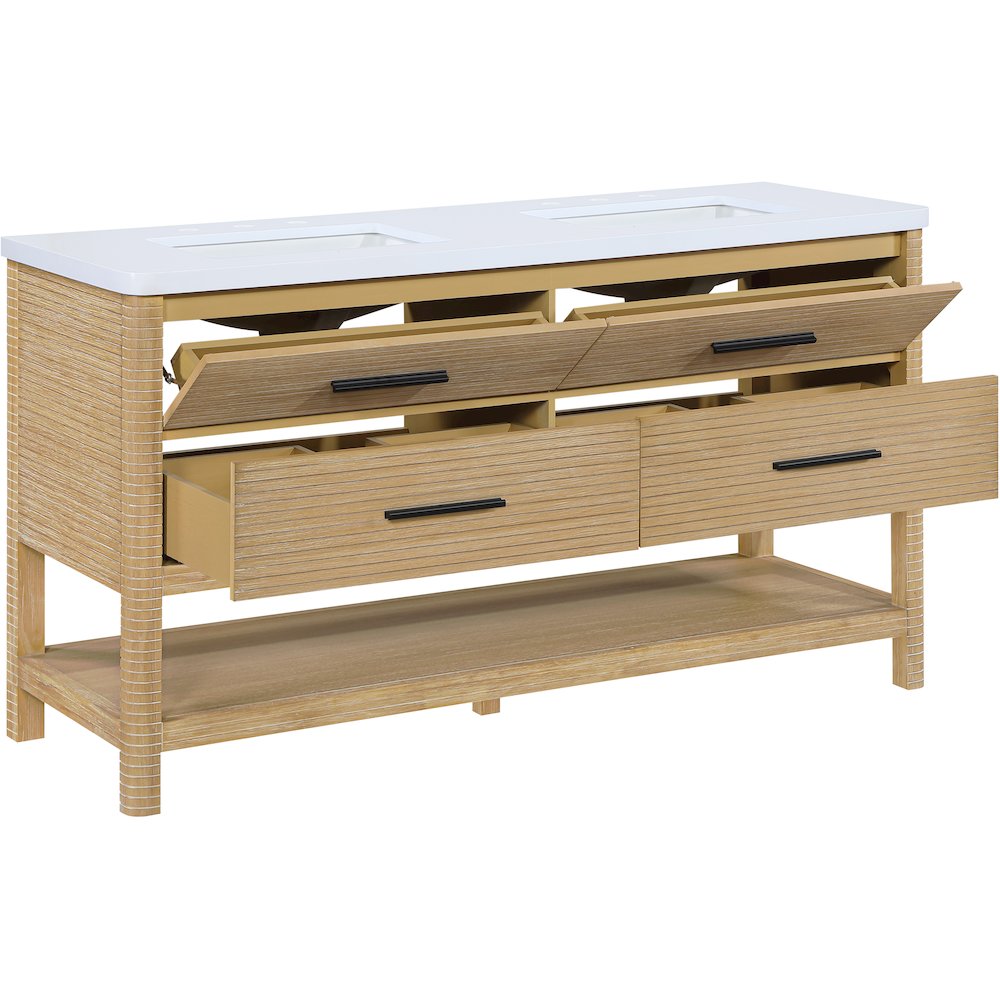 Oakwell 60" Natural Engineered Stone And Solid Wood Bathroom Vanity