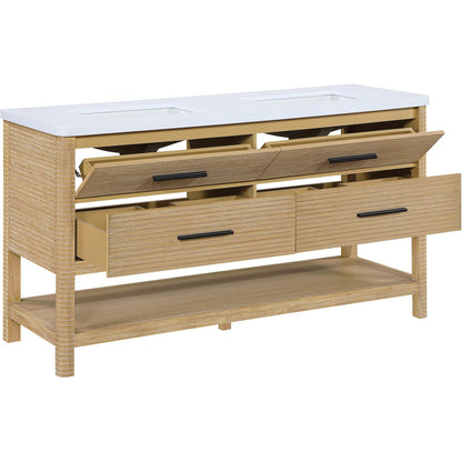 Oakwell 60" Natural Engineered Stone And Solid Wood Bathroom Vanity