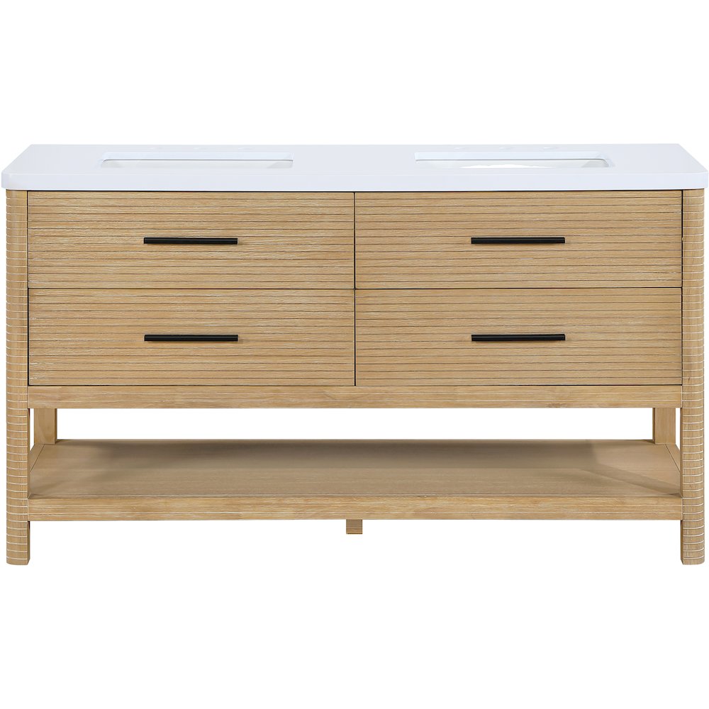 Oakwell 60" Natural Engineered Stone And Solid Wood Bathroom Vanity