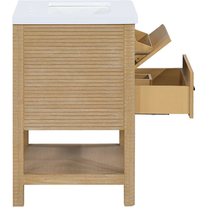 Oakwell 60" Natural Engineered Stone And Solid Wood Bathroom Vanity