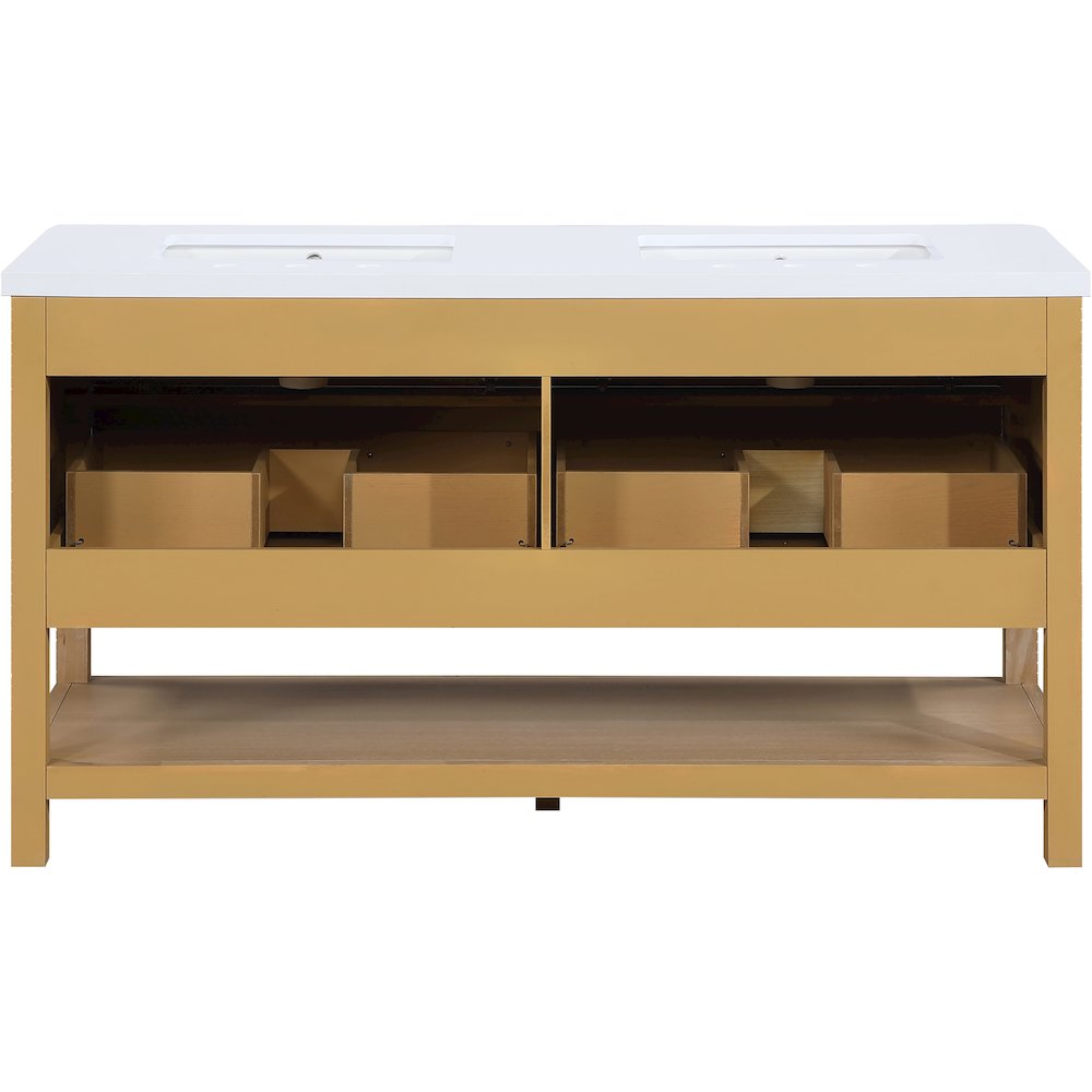 Oakwell 60" Natural Engineered Stone And Solid Wood Bathroom Vanity