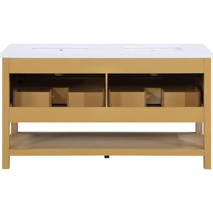 Oakwell 60" Natural Engineered Stone And Solid Wood Bathroom Vanity
