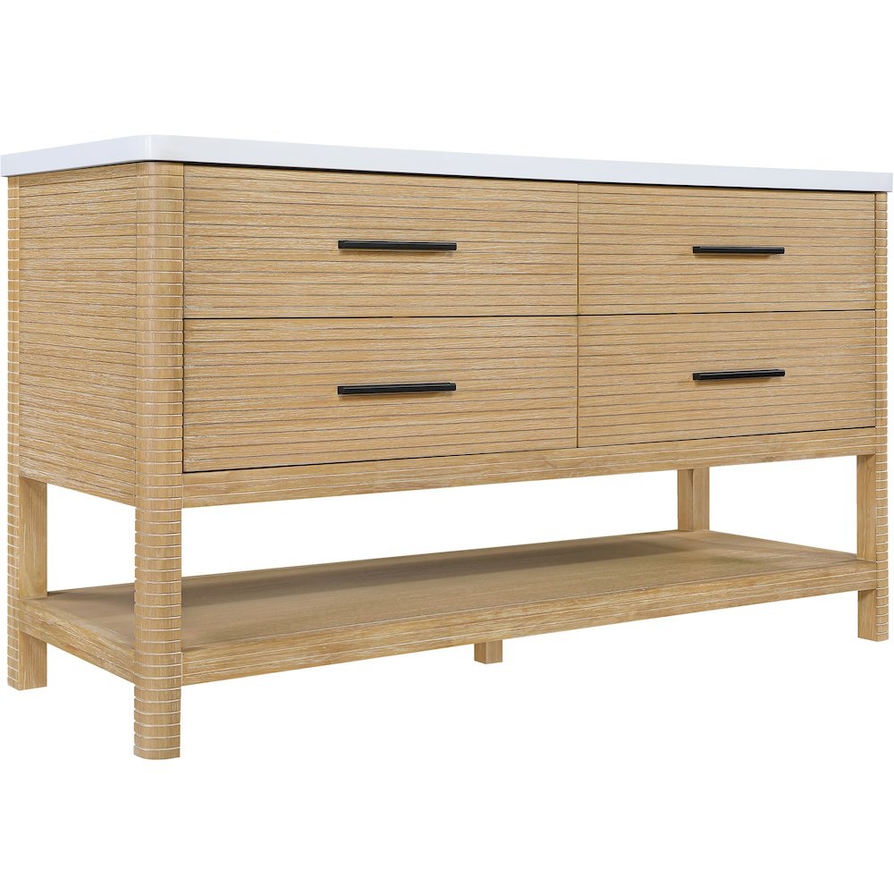 Oakwell 60" Natural Engineered Stone And Solid Wood Bathroom Vanity
