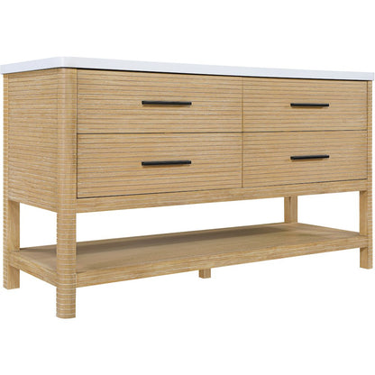 Oakwell 60" Natural Engineered Stone And Solid Wood Bathroom Vanity