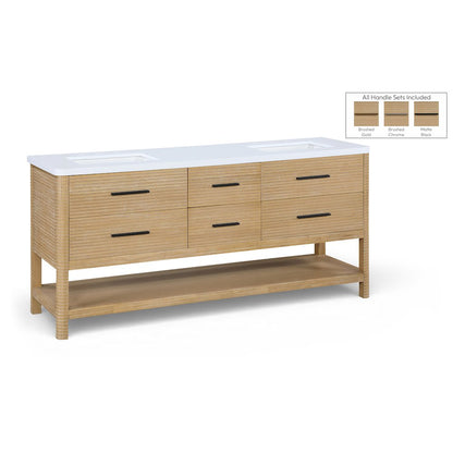 Oakwell 72" Natural Engineered Stone And Solid Wood Bathroom Vanity