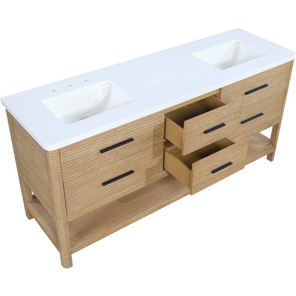 Oakwell 72" Natural Engineered Stone And Solid Wood Bathroom Vanity