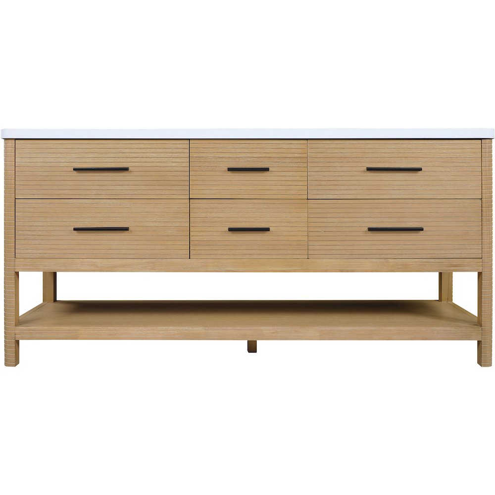 Oakwell 72" Natural Engineered Stone And Solid Wood Bathroom Vanity