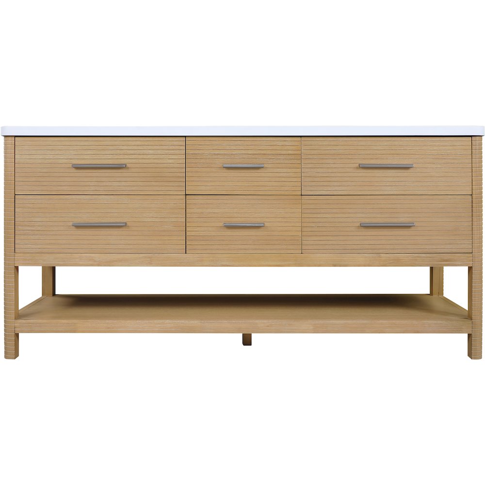 Oakwell 72" Natural Engineered Stone And Solid Wood Bathroom Vanity