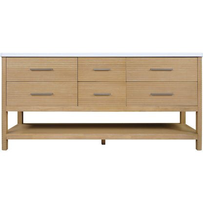 Oakwell 72" Natural Engineered Stone And Solid Wood Bathroom Vanity