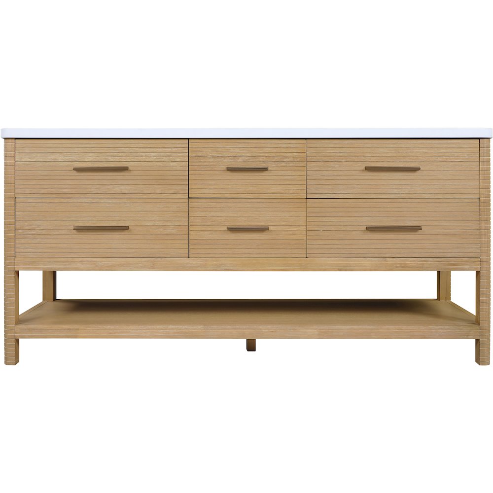 Oakwell 72" Natural Engineered Stone And Solid Wood Bathroom Vanity