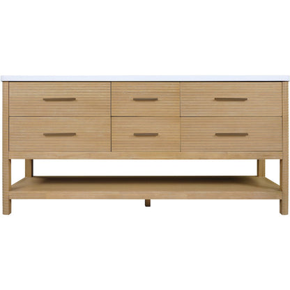Oakwell 72" Natural Engineered Stone And Solid Wood Bathroom Vanity