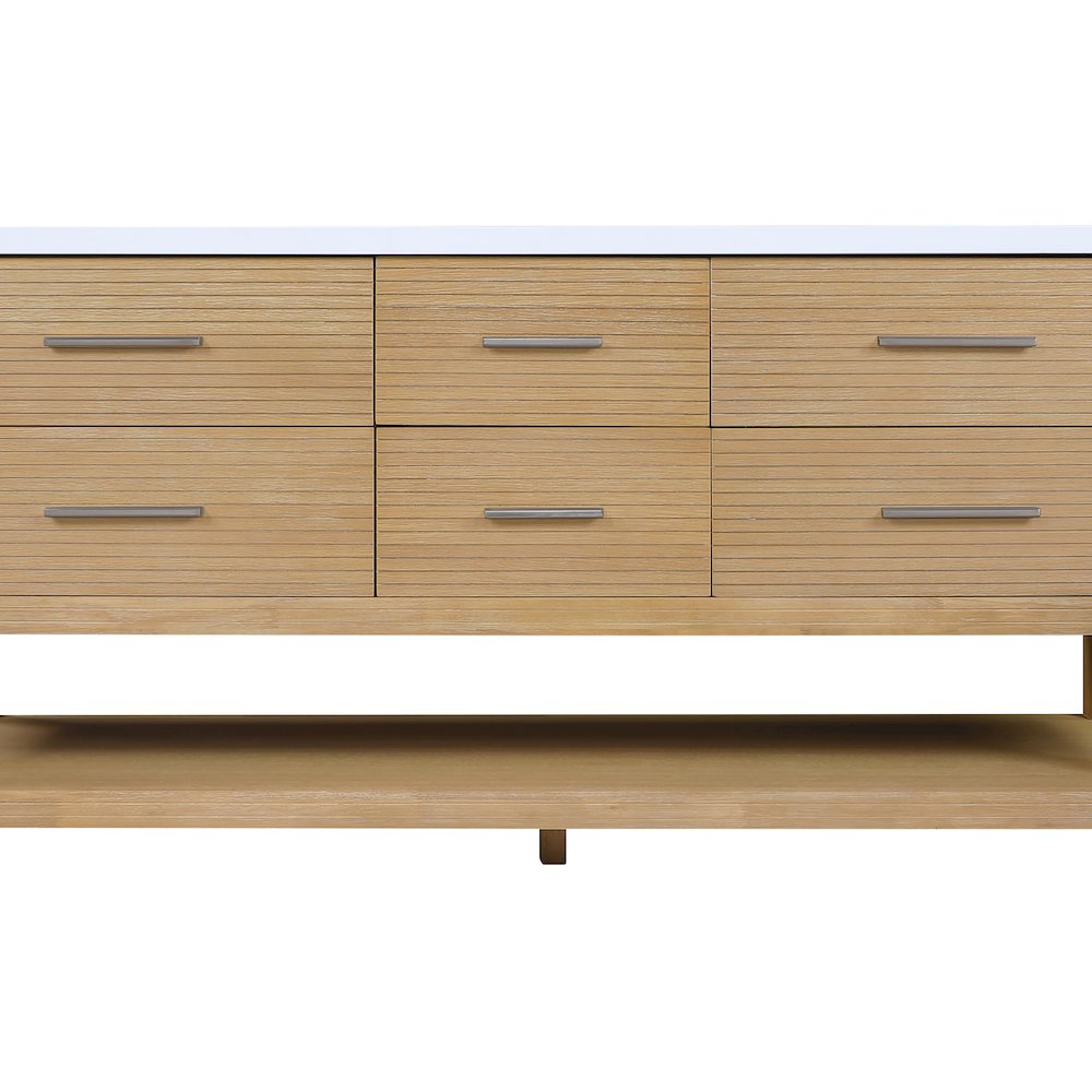 Oakwell 72" Natural Engineered Stone And Solid Wood Bathroom Vanity