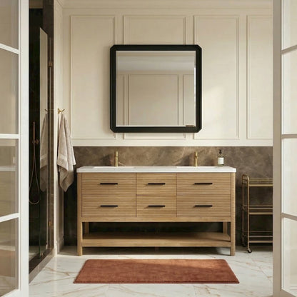 Oakwell 72" Natural Engineered Stone And Solid Wood Bathroom Vanity