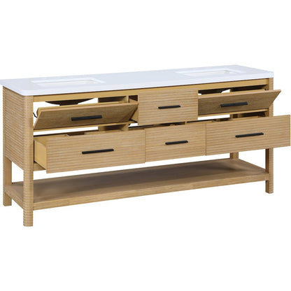 Oakwell 72" Natural Engineered Stone And Solid Wood Bathroom Vanity