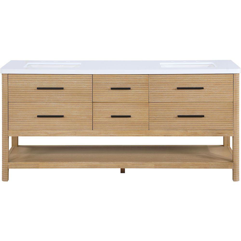Oakwell 72" Natural Engineered Stone And Solid Wood Bathroom Vanity