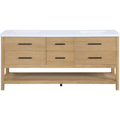 Oakwell 72" Natural Engineered Stone And Solid Wood Bathroom Vanity