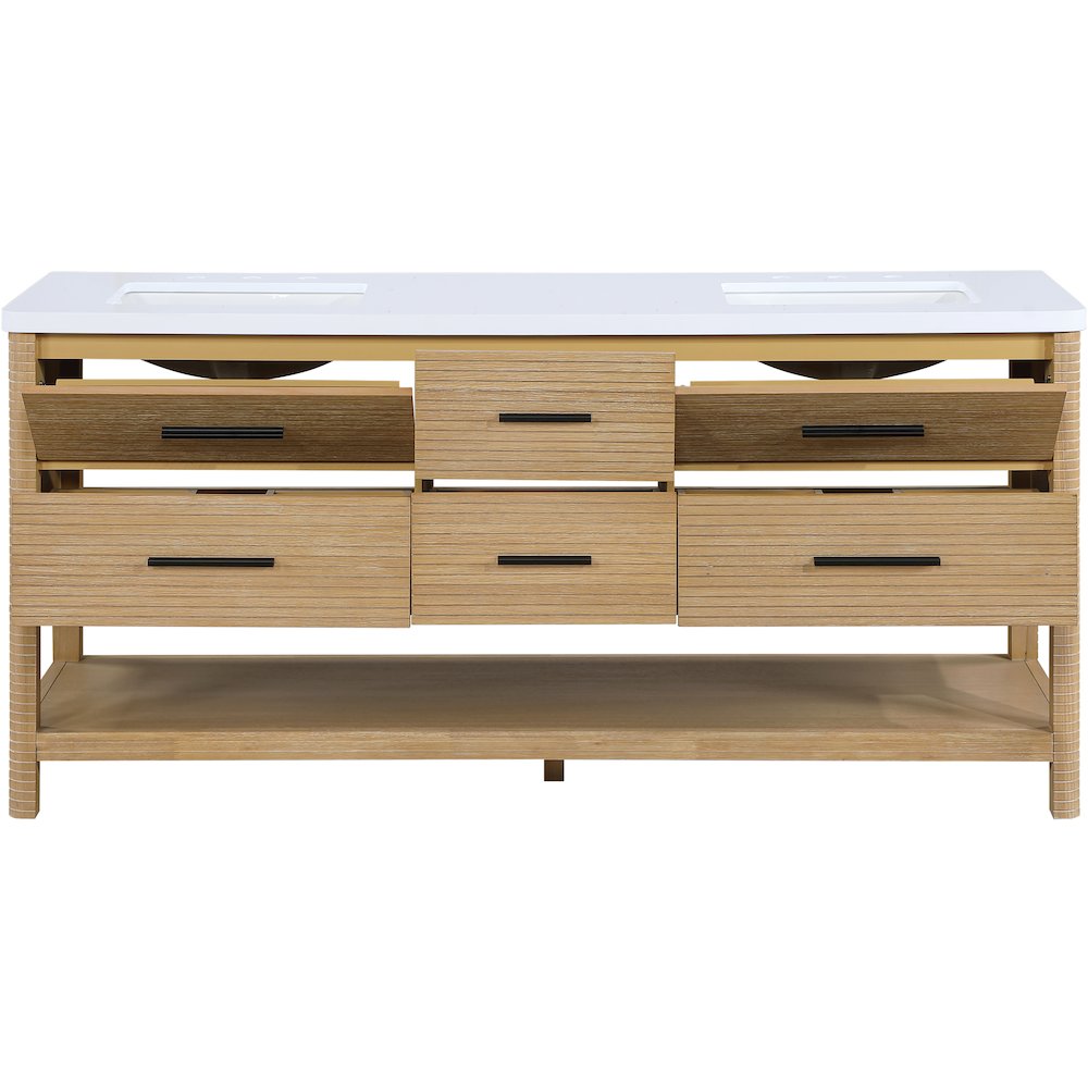 Oakwell 72" Natural Engineered Stone And Solid Wood Bathroom Vanity