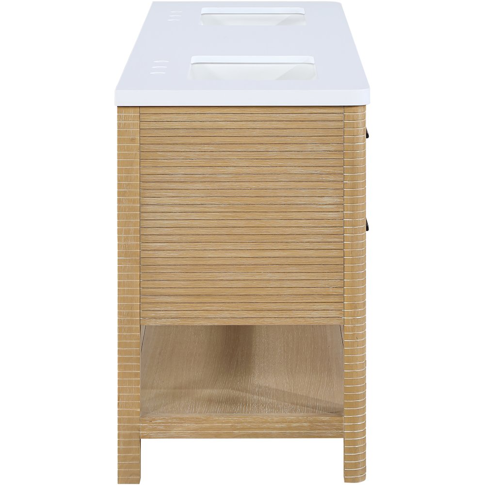 Oakwell 72" Natural Engineered Stone And Solid Wood Bathroom Vanity