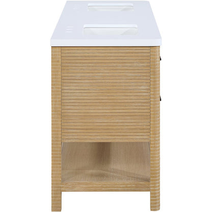 Oakwell 72" Natural Engineered Stone And Solid Wood Bathroom Vanity