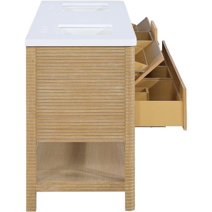 Oakwell 72" Natural Engineered Stone And Solid Wood Bathroom Vanity