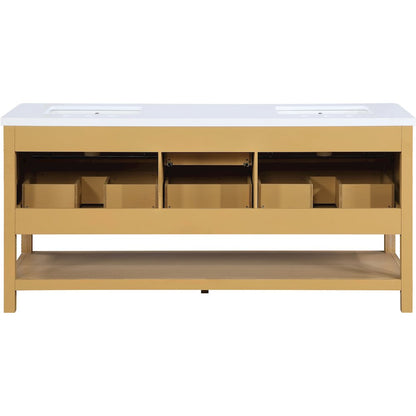 Oakwell 72" Natural Engineered Stone And Solid Wood Bathroom Vanity