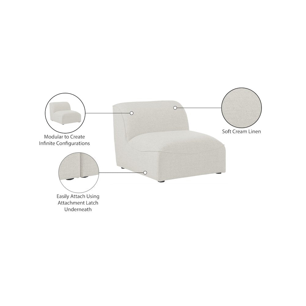 Miramar Cream Durable Linen Textured Armless