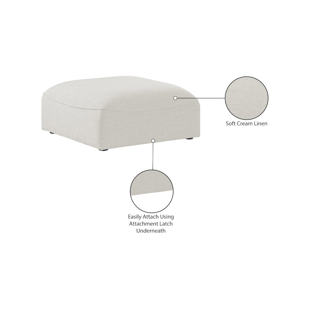 Miramar Cream Durable Linen Textured Ottoman