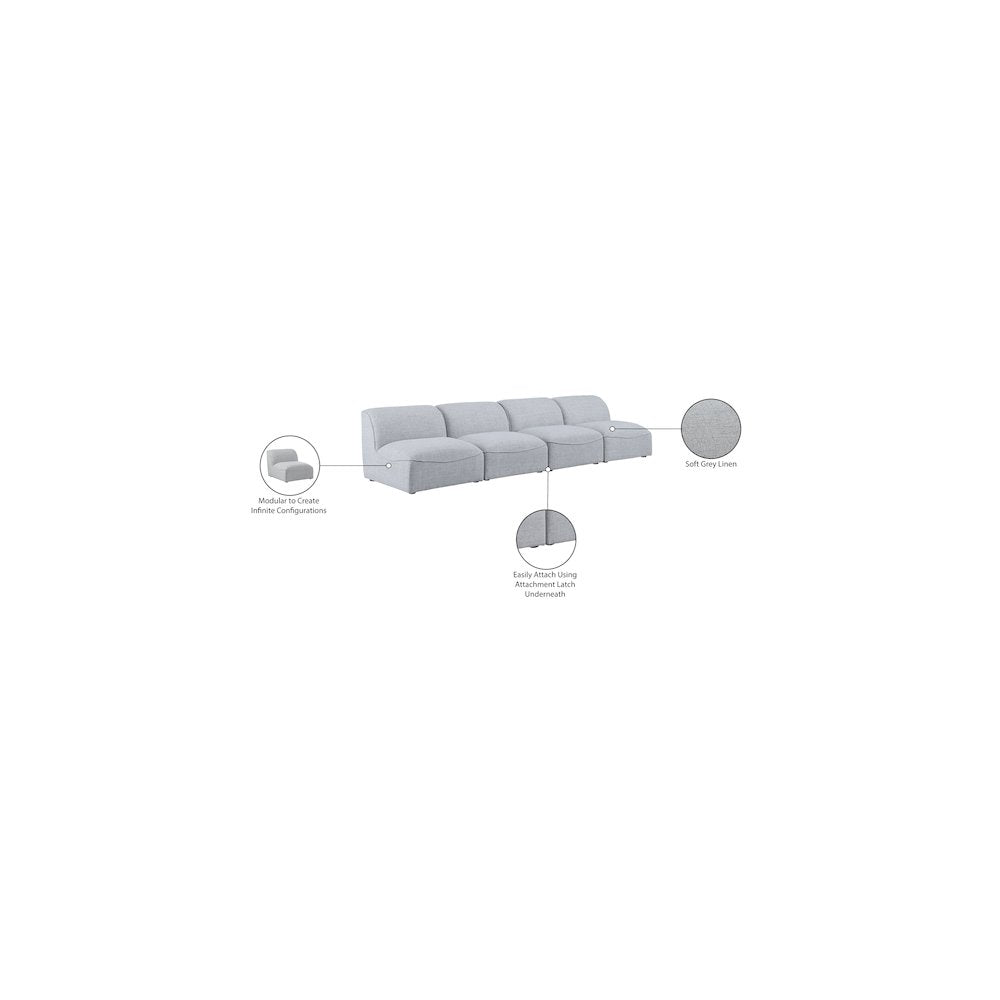 Miramar Grey Durable Linen Textured Modular Sofa
