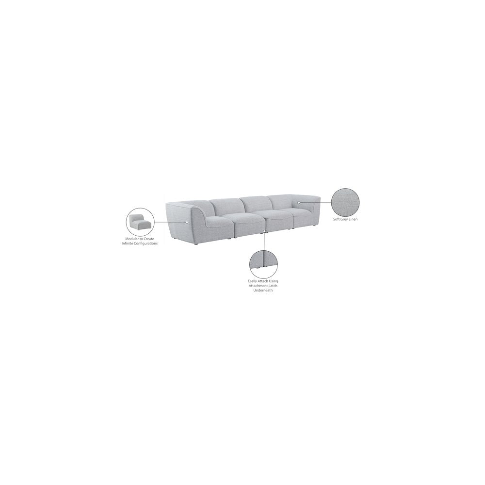 Miramar Grey Durable Linen Textured Modular Sofa